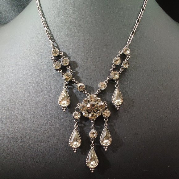 POFJ Gunmetal Drippy Rhinestone Choker Necklace - Picture 1 of 4
